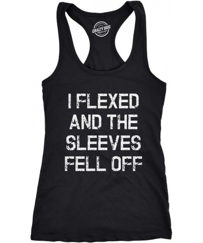 Womens I Flexed and The Sleeves Fell Off Tank Top Funny Sleeveless Workout Tee Black $11.52 Tanks