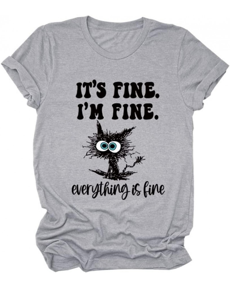 Funny Black Cat Shirt for Women It's Fine I'm Fine Everything is Fine Shirt Thin Long Sleeve Pullover Cute Sayings Top Z0-lig...