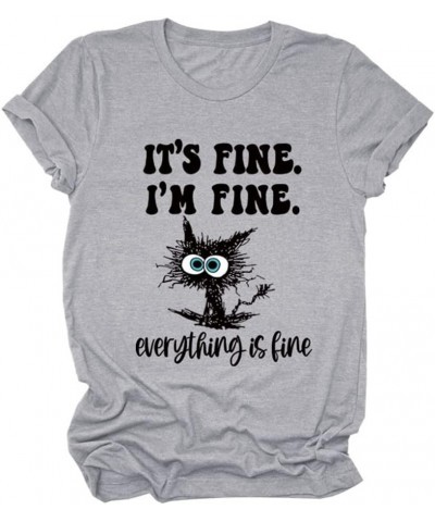 Funny Black Cat Shirt for Women It's Fine I'm Fine Everything is Fine Shirt Thin Long Sleeve Pullover Cute Sayings Top Z0-lig...