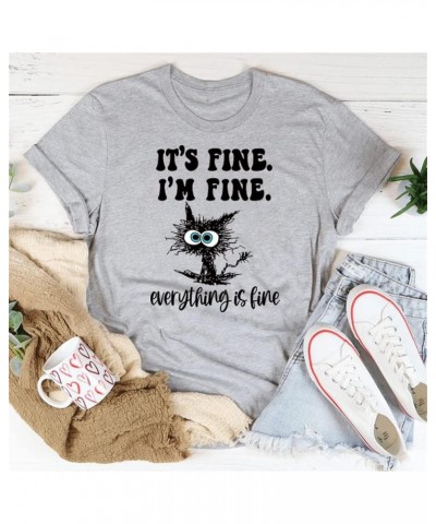 Funny Black Cat Shirt for Women It's Fine I'm Fine Everything is Fine Shirt Thin Long Sleeve Pullover Cute Sayings Top Z0-lig...