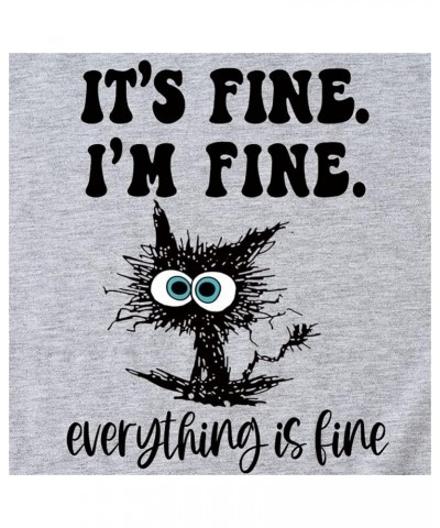 Funny Black Cat Shirt for Women It's Fine I'm Fine Everything is Fine Shirt Thin Long Sleeve Pullover Cute Sayings Top Z0-lig...