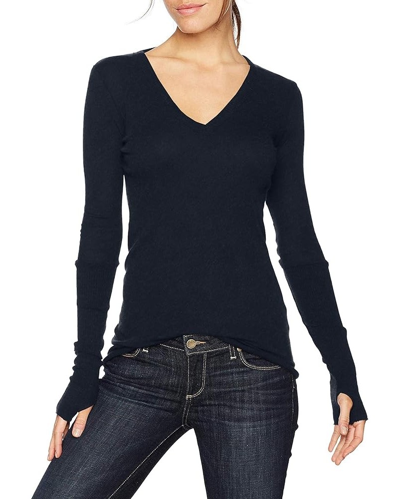 Women's Cashmere Blend Cuffed V-Neck Top with Thumbholes Cadet $53.94 T-Shirts