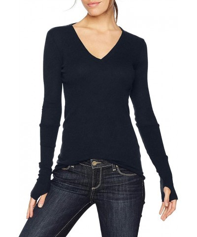 Women's Cashmere Blend Cuffed V-Neck Top with Thumbholes Cadet $53.94 T-Shirts