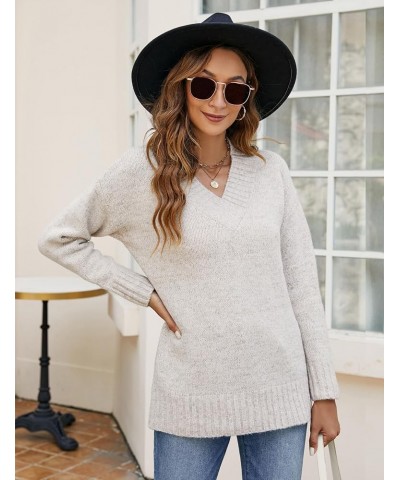 Women Casual Long Sleeve Sweaters Soft Loose Fit Cable Knit Pullover V Neck Oversized Tunic Sweater Tops Light Apricot $23.39...