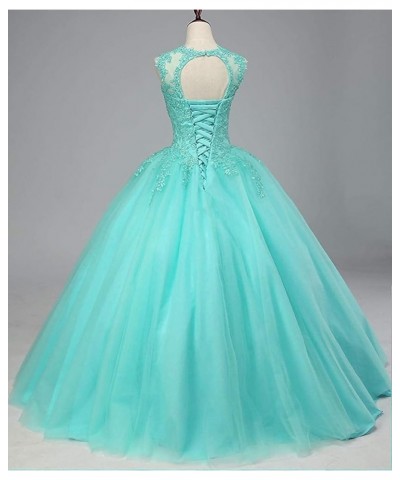 Women's Sleeveless Beaded Lace Quinceanera Dresses Sweet 16 Puffy Tulle Prom Ball Gown Turquoise $36.48 Dresses