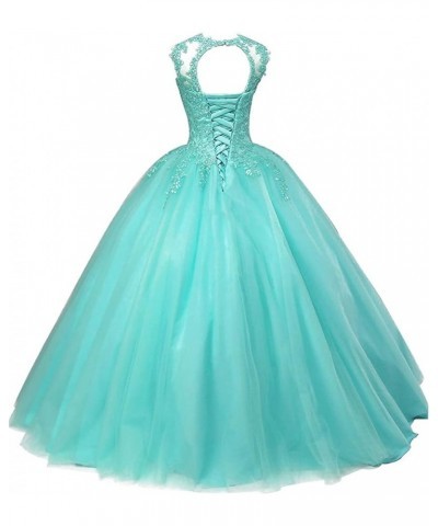 Women's Sleeveless Beaded Lace Quinceanera Dresses Sweet 16 Puffy Tulle Prom Ball Gown Turquoise $36.48 Dresses