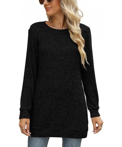 Sweaters for Women Long Sleeve Crewneck Sweatshirt Loose Casual Tunic Tops Black $12.50 Hoodies & Sweatshirts