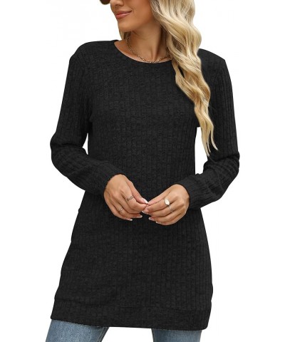 Sweaters for Women Long Sleeve Crewneck Sweatshirt Loose Casual Tunic Tops Black $12.50 Hoodies & Sweatshirts