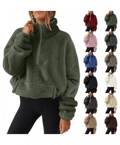 Half Zip Pullover Women 2024 Winter Fluffy Fleece Sweatshirts Plus Size Warm Turtleneck with Pocket Cute Outfits A-dark Green...