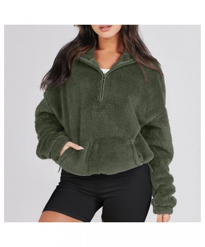 Half Zip Pullover Women 2024 Winter Fluffy Fleece Sweatshirts Plus Size Warm Turtleneck with Pocket Cute Outfits A-dark Green...