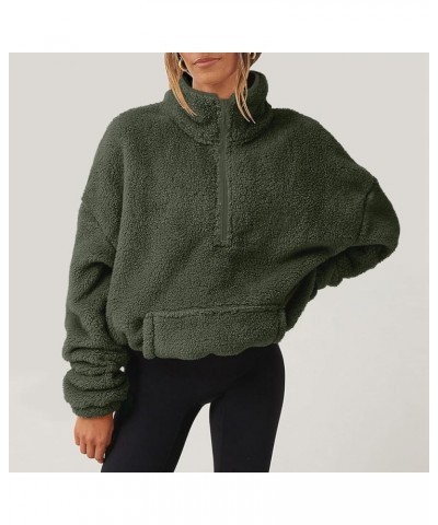 Half Zip Pullover Women 2024 Winter Fluffy Fleece Sweatshirts Plus Size Warm Turtleneck with Pocket Cute Outfits A-dark Green...