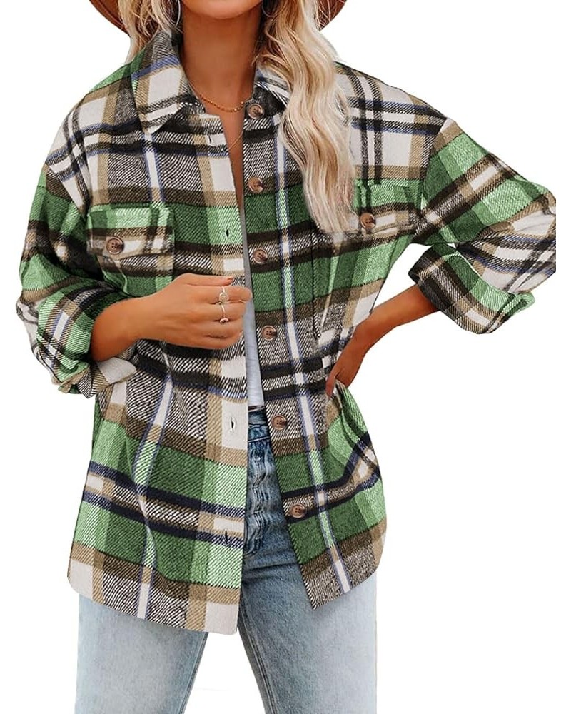 Women's Flannel Shirt Long Sleeve Shakets Button Down Thick Plaid Jackets Coats Fall Winter Z1- Bright Green $16.80 Blouses