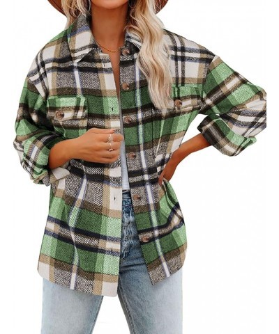 Women's Flannel Shirt Long Sleeve Shakets Button Down Thick Plaid Jackets Coats Fall Winter Z1- Bright Green $16.80 Blouses