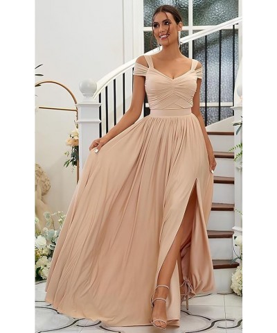 Off The Shoulder Bridesmaid Dresses Long for Wedding Chiffon Maid of Honor Dress V Neck Evening Gowns with Slit Lilac $33.79 ...