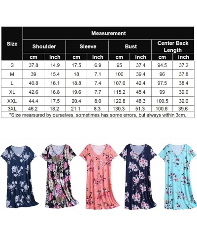 Women's Nightshirt Short Sleeve Button Down Nightgown V-Neck Sleepwear Pajama Dress A-pat27 Pink Flower $10.75 Sleep & Lounge