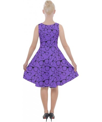 Womens Knee Length Skater Dress with Pockets Glasses Retro Sunglasses Sleeveless Skater Dress, XS-5XL Purple 3 $17.39 Others