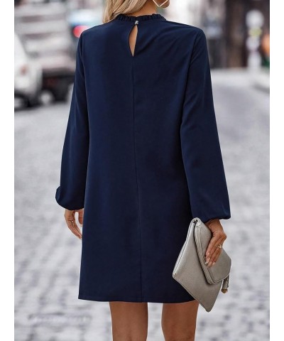 Women's Pearls Beaded Mock Neck Long Sleeve Dress Casual Frill Trim Mini Tunic Dress Navy Blue $24.19 Dresses