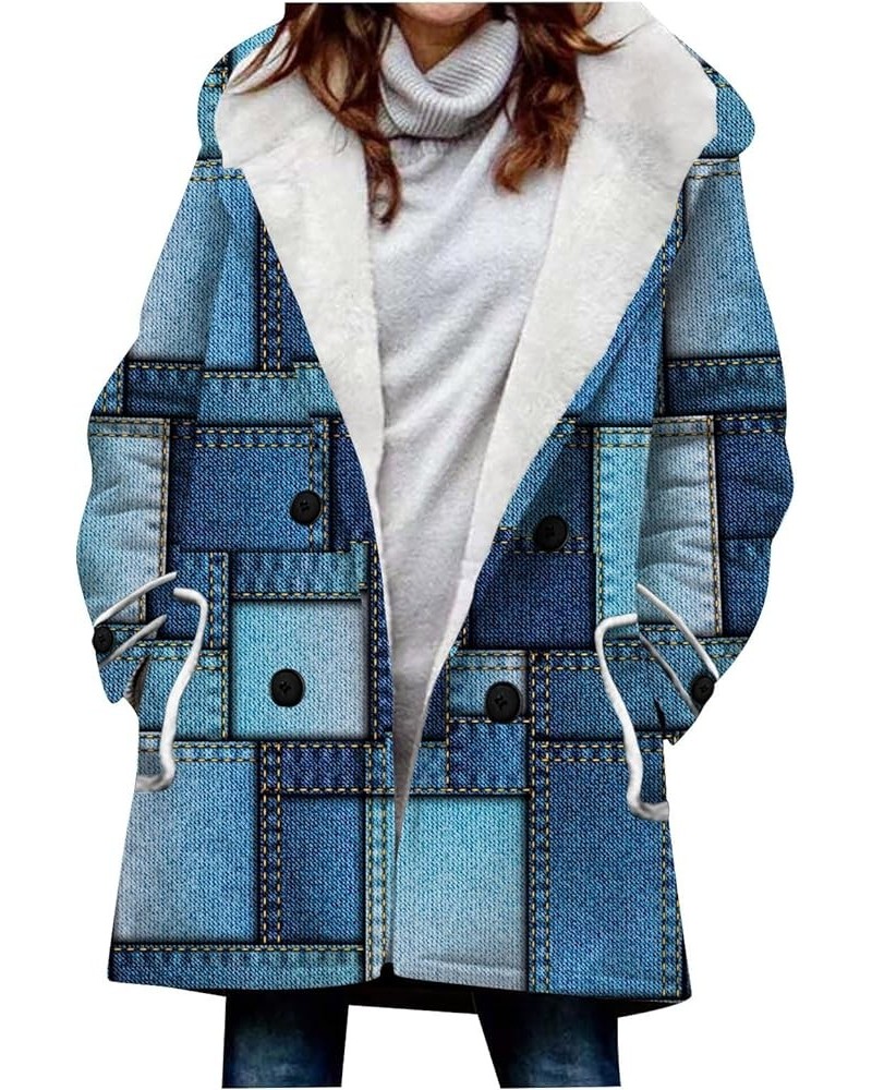 Womens Winter Coats,Women'S Warm Geometry Print Fleece Lined Hooded Long Puffer Jackets Double Breasted Qulited Coat 1-royal ...