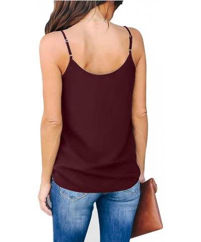 Womens Mesh V Neck Spaghetti Strap Tank Tops Lace Camisole Chiffon Dressy Cami Flowy Top Sleeveless Blouse Shirt 1-wine $12.9...