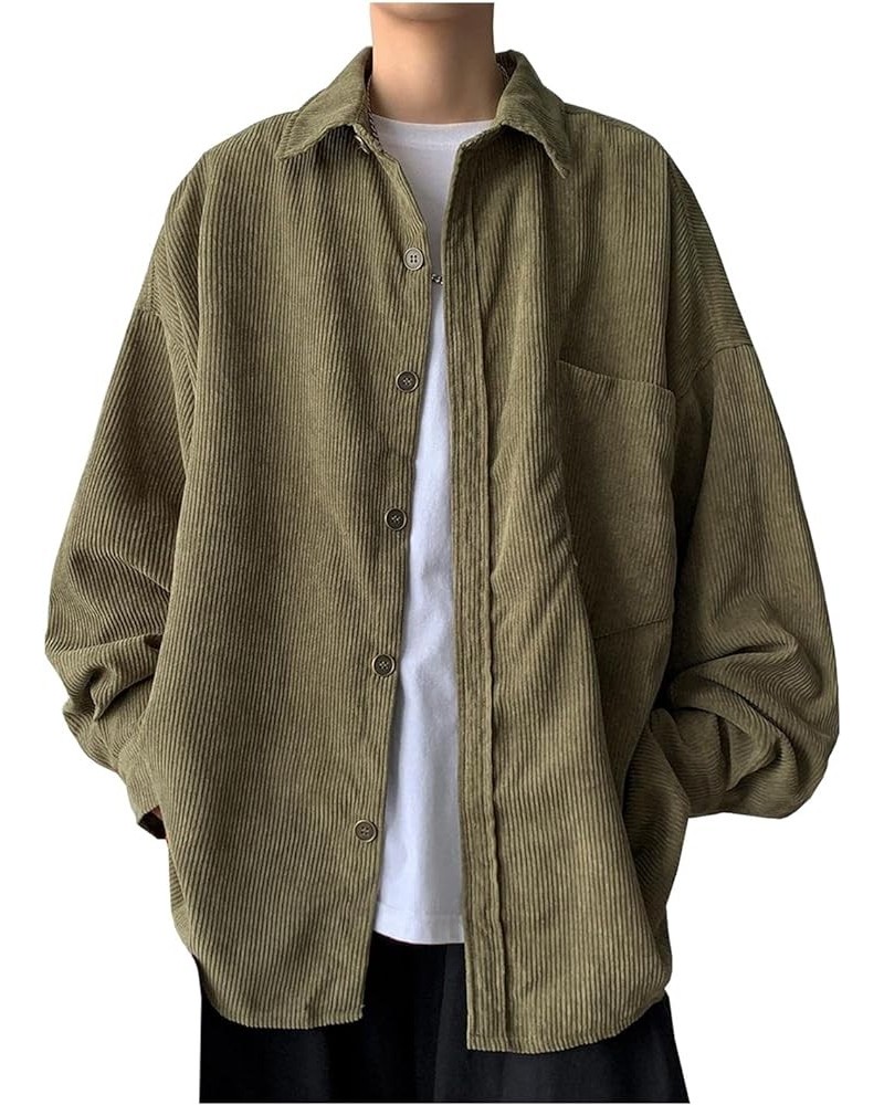 Women's Oversized Button Down Corduroy Shirt Jacket Coat Loose Fit Shacket Green $12.96 Jackets