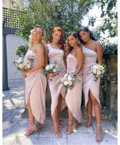 One Shoulder Bridesmaid Dresses with Slit High Low Mermaid Prom Dresses for Teens 2023 Blue $30.24 Dresses