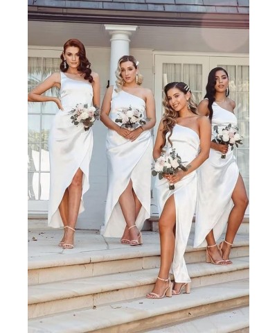 One Shoulder Bridesmaid Dresses with Slit High Low Mermaid Prom Dresses for Teens 2023 Blue $30.24 Dresses