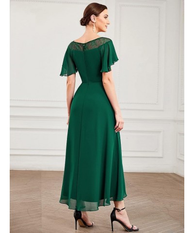 Women's A-line Short Sleeve High Low Lace Chiffon Midi Bridesmaid Dress 0465 Green $33.57 Dresses