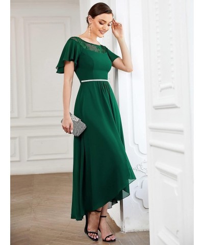 Women's A-line Short Sleeve High Low Lace Chiffon Midi Bridesmaid Dress 0465 Green $33.57 Dresses