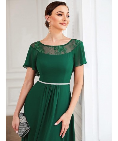 Women's A-line Short Sleeve High Low Lace Chiffon Midi Bridesmaid Dress 0465 Green $33.57 Dresses