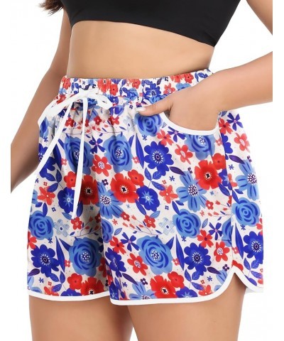 Womens Plus Size Board Shorts Quick Dry Beach Shorts Swim Shorts with Pockets Swimmwear 2_red Blue Floral $11.25 Swimsuits