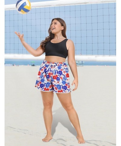 Womens Plus Size Board Shorts Quick Dry Beach Shorts Swim Shorts with Pockets Swimmwear 2_red Blue Floral $11.25 Swimsuits