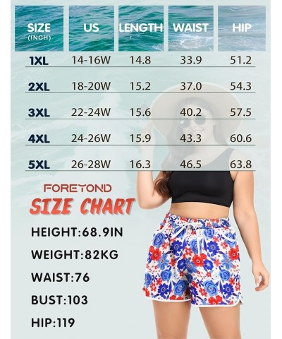 Womens Plus Size Board Shorts Quick Dry Beach Shorts Swim Shorts with Pockets Swimmwear 2_red Blue Floral $11.25 Swimsuits