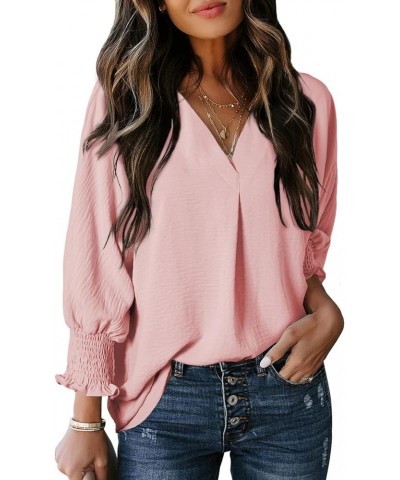 Womens Tunic Tops V Neck Casual Loose 3/4 Sleeve Shirts Dressy Blouses Tops Overiszed T Shirts Pink $12.74 Tops