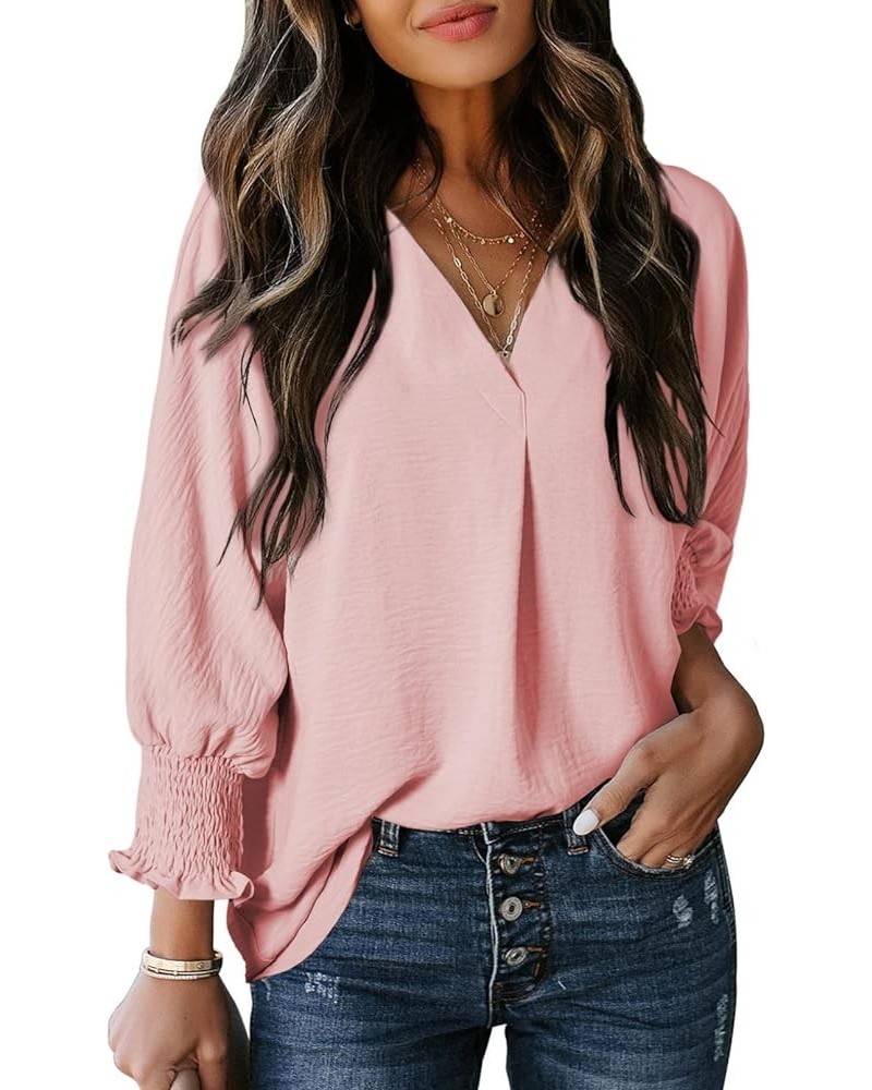 Womens Tunic Tops V Neck Casual Loose 3/4 Sleeve Shirts Dressy Blouses Tops Overiszed T Shirts Pink $12.74 Tops