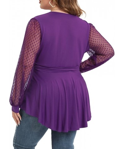 Plus Size Tunic Tops Women Lace Long Sleeve Faux Wrap V Neck Dressy Shirts 850-purple $9.71 Tops