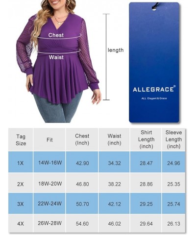 Plus Size Tunic Tops Women Lace Long Sleeve Faux Wrap V Neck Dressy Shirts 850-purple $9.71 Tops