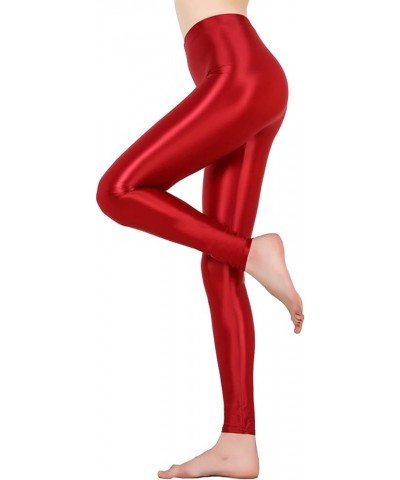 Women's Metallic Shiny Leggings Naked Feeling Yoga Pants Tummy Control Stretch High Waist Pants Dance Bottom Burgundy $6.98 L...