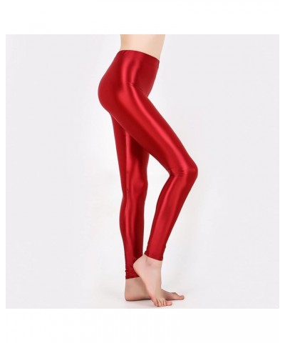 Women's Metallic Shiny Leggings Naked Feeling Yoga Pants Tummy Control Stretch High Waist Pants Dance Bottom Burgundy $6.98 L...