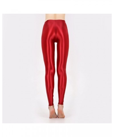 Women's Metallic Shiny Leggings Naked Feeling Yoga Pants Tummy Control Stretch High Waist Pants Dance Bottom Burgundy $6.98 L...