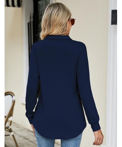 Women's Long Sleeve Button Lapel Tunic Tops V Neck Business Casual Swing Sweatshirt Pullover Navy Blue $19.52 Tops