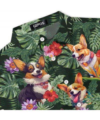 Dog Hawaiian Shirt for Men, Summer Vacation Dog Men's Button Shirt, Aloha Beach Casual Short Sleeve Shirt Unisex Green Tropic...