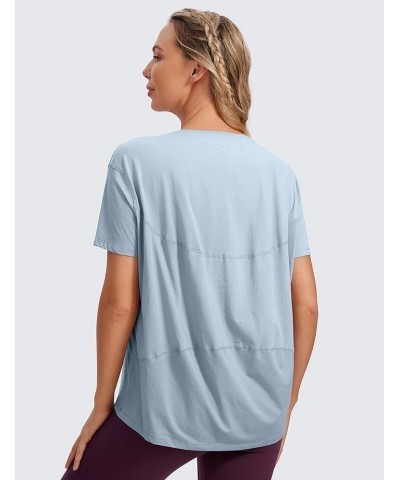 Women's Pima Cotton Short Sleeve Shirts Loose Fit Gym Workout T-Shirt Athletic Casual Tops Blue Linen $15.66 Activewear