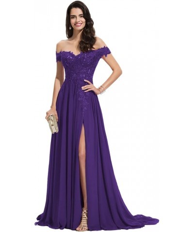 Women's Off The Shoulder Long Prom Dresses with Slit Lace Appliqued Chiffon Formal Party Gowns MD8542 Purple $45.84 Dresses