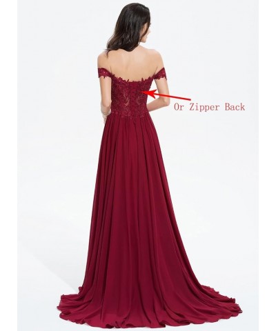 Women's Off The Shoulder Long Prom Dresses with Slit Lace Appliqued Chiffon Formal Party Gowns MD8542 Purple $45.84 Dresses