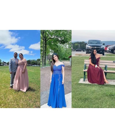 Women's Off The Shoulder Long Prom Dresses with Slit Lace Appliqued Chiffon Formal Party Gowns MD8542 Purple $45.84 Dresses