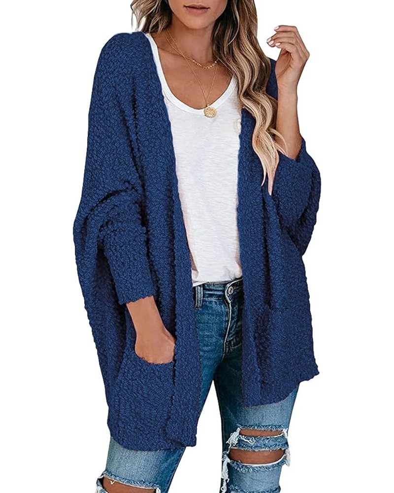 Womens Open Front Fuzzy Cardigan Sweaters Batwing Sleeve Lightweight Oversized Loose Knit Sweater with Pockets Navy $25.51 Sw...