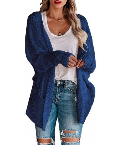 Womens Open Front Fuzzy Cardigan Sweaters Batwing Sleeve Lightweight Oversized Loose Knit Sweater with Pockets Navy $25.51 Sw...