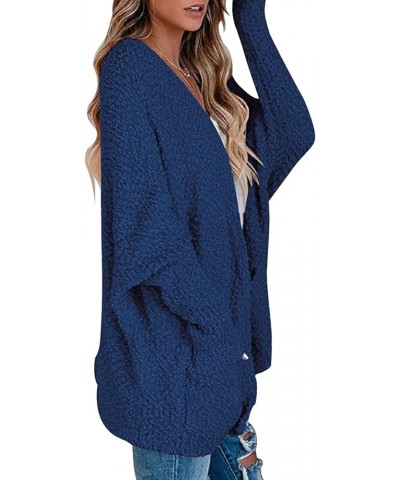 Womens Open Front Fuzzy Cardigan Sweaters Batwing Sleeve Lightweight Oversized Loose Knit Sweater with Pockets Navy $25.51 Sw...