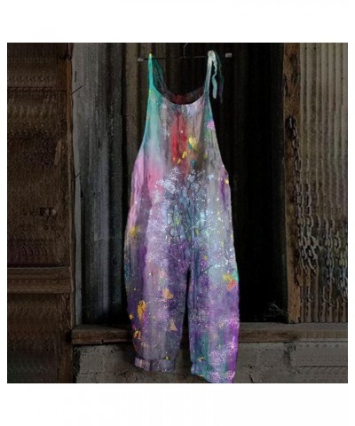 Bohemian Floral Jumpsuit For Women Casual Loose Long Harem Pant Romper Tie Strap Painting Print Jumpsuits Overalls 09 Purple ...