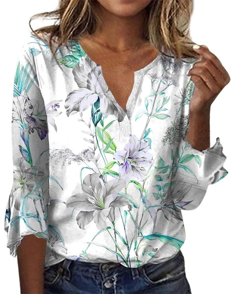 Womens Clothes Fall 2023,3/4 Sleeve Shirts for Women Pattern Print Graphic Tees Blouses Casual Plus Size Basic Tops Pullover ...